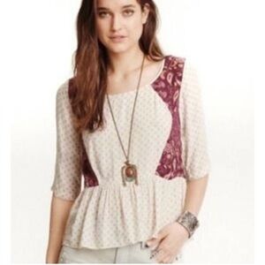 Free People Paisley Peplum Dandelion Top Size Medium